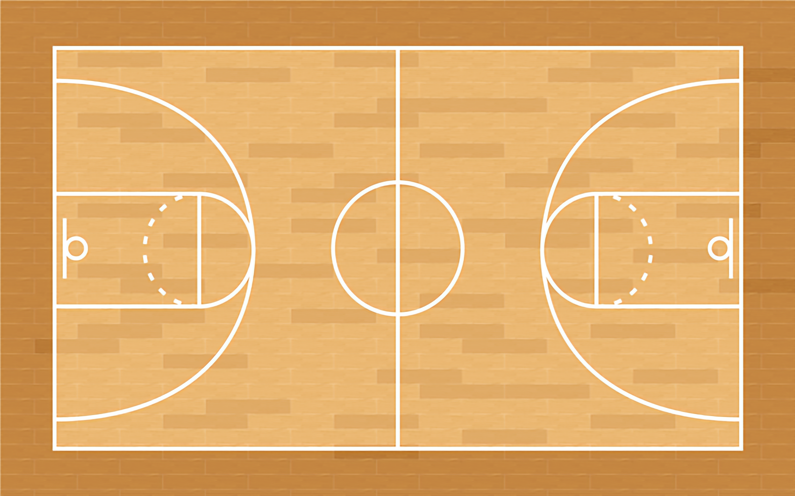 Quadra de basquete com marcações